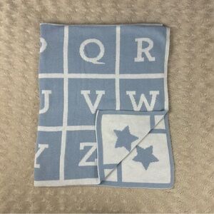 Silvercloud Blue ABC Baby Blanket Alphabet Letters Stars Blocks Sweater Knit